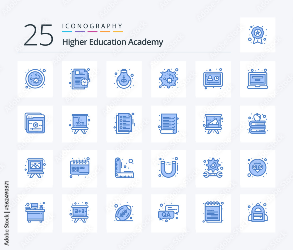 Academy 25 Blue Color icon pack including online. nucleus. education. cell. study