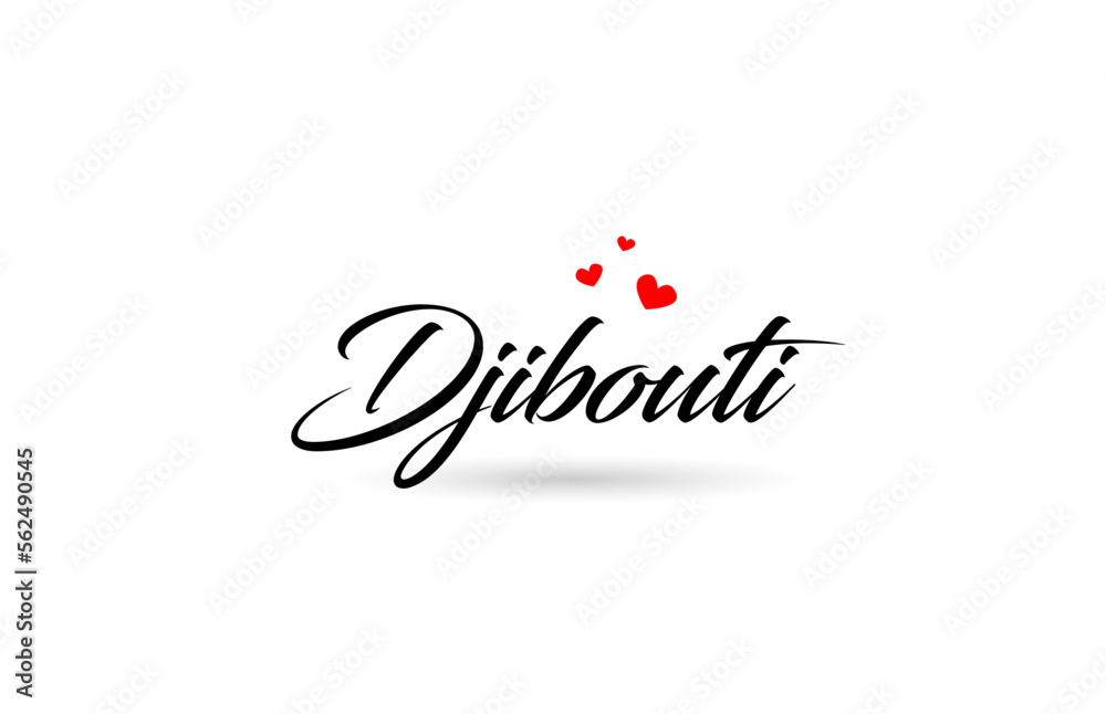 Djibouti name country word with three red love heart. Creative typography logo icon design Djibouti name country word with three red love heart. Creative typography logo icon design