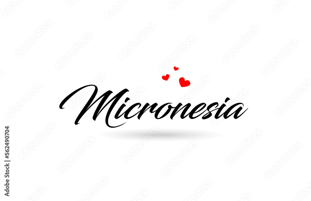 Micronesia name country word with three red love heart. Creative typography logo icon design Micronesia name country word with three red love heart. Creative typography logo icon design