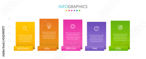Vertical infographic design with icons and 5 options or steps. Thin line. Infographics business concept. Can be used for info graphics, flow charts, presentations, mobile web sites, printed materials.