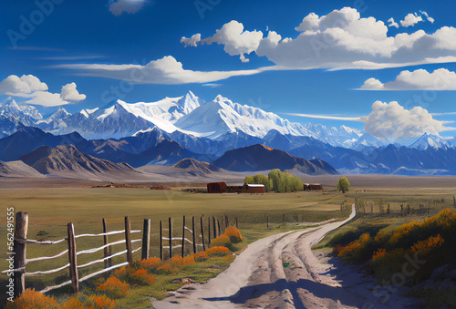 Kazakhstan landscape with mountains. Generative AI Art. Beautiful view.