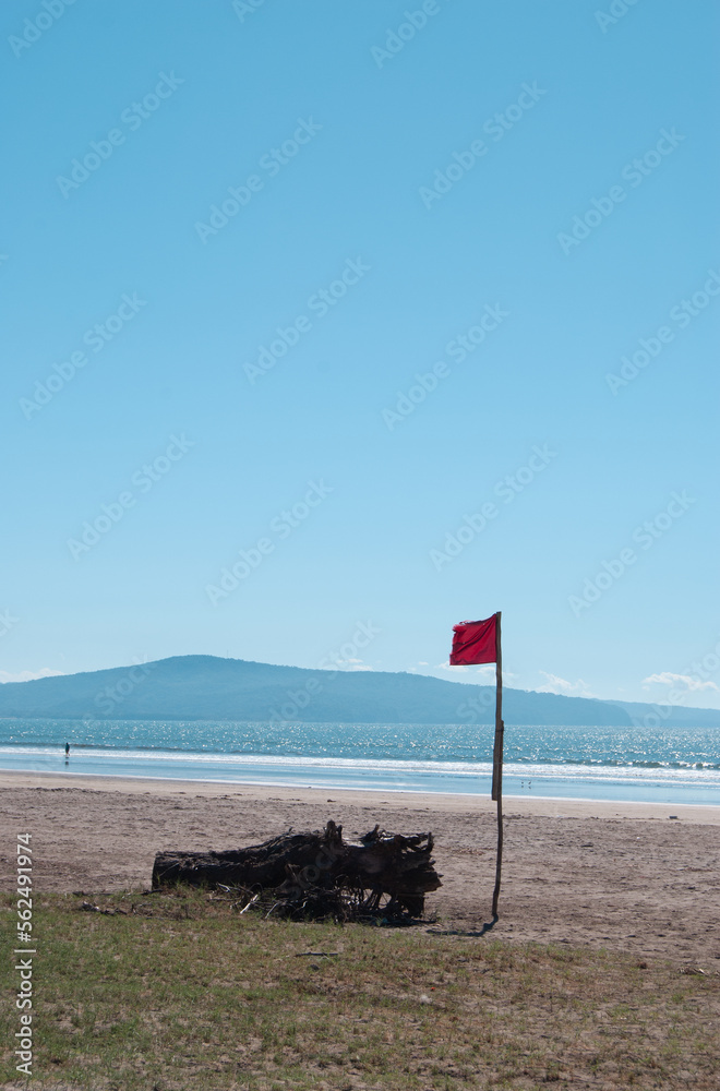 red flag on the beach