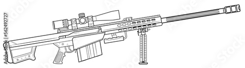 Vector illustration of the Barret M82 semi-automatic anti-materiel rifle on the white background. Right side.