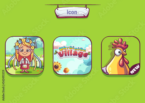 Vector background illustration icon set for Ukrainian village