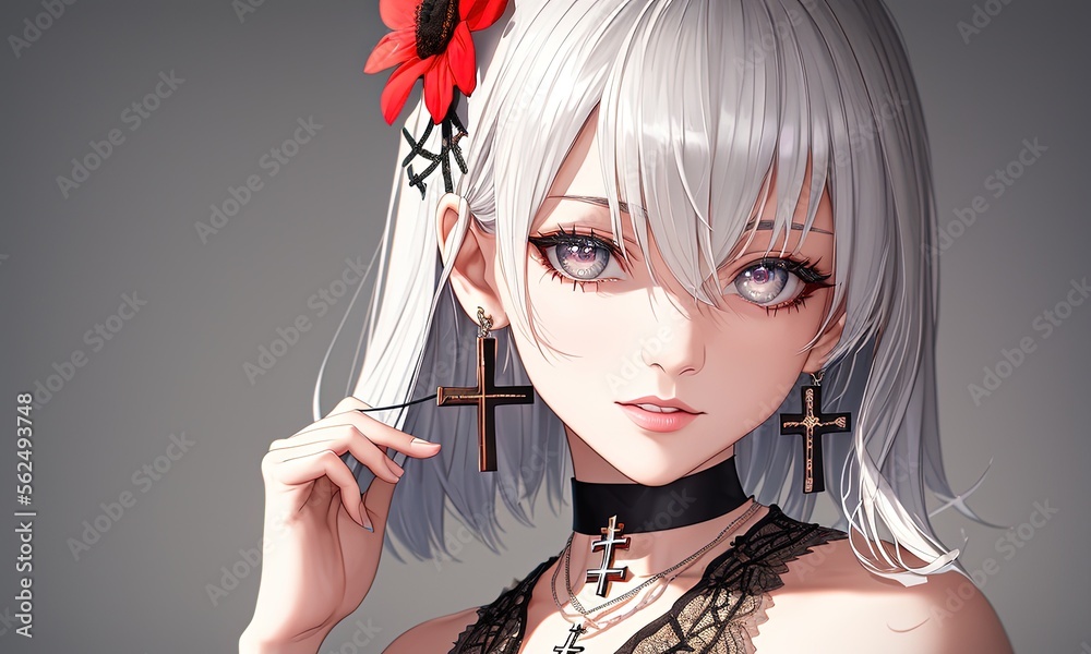 Obraz premium anime portrait of a woman playing with hair