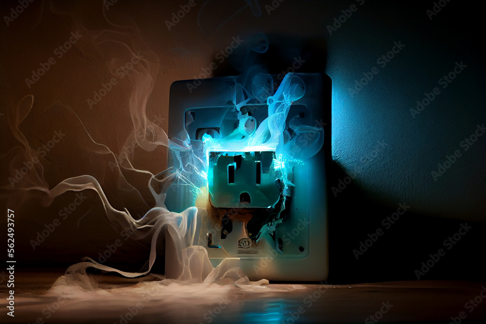 Electrical Outlet Fire The Dangers of Electrical Hazards Stock