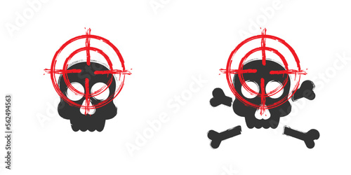 Hand drawn skull and target icon. Vector illustration.