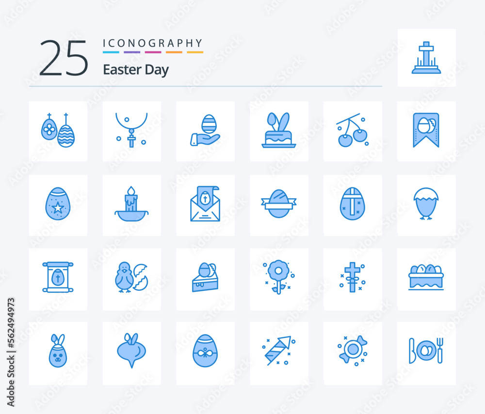 Easter 25 Blue Color icon pack including cherry. easter. necklace. egg. nature
