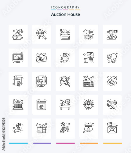 Creative Auction 25 OutLine icon pack Such As justice. attorney. bid. wrist. clock