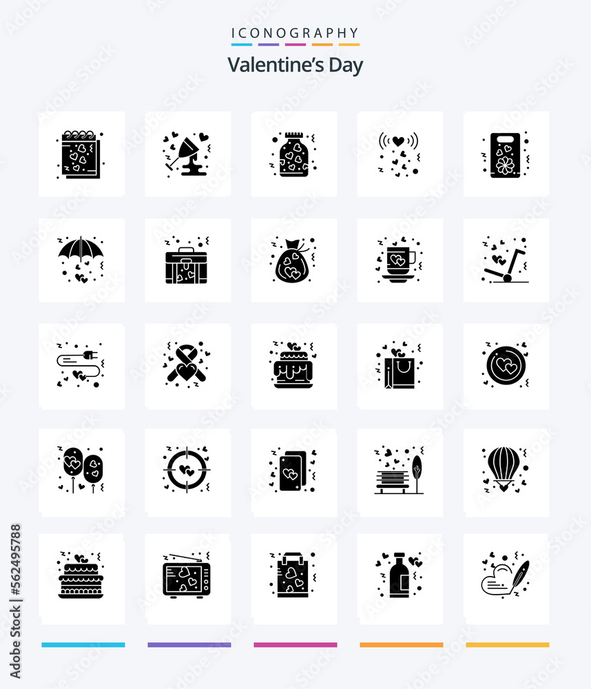 Creative Valentines Day 25 Glyph Solid Black icon pack  Such As signal. love. love. heart. love