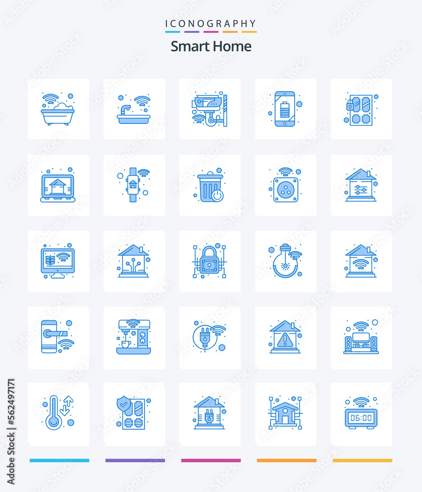 Creative Smart Home 25 Blue icon pack  Such As phone. battery. tub. surveillance. security