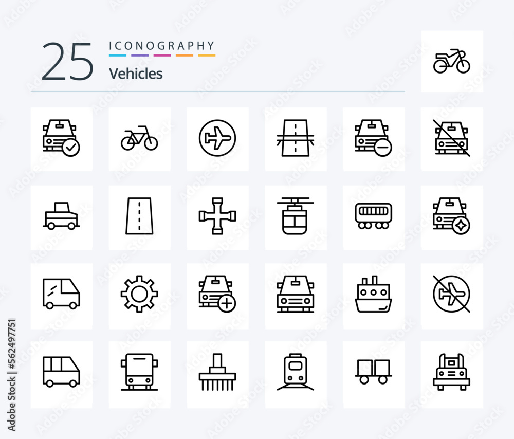 Vehicles 25 Line icon pack including car. grid. airplane. creative. bridge