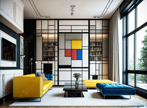 Living-room in the style of Piet Mondrian photo