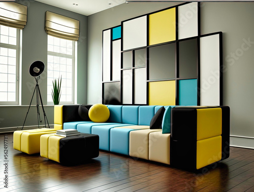 Living-room in the style of Piet Mondrian photo