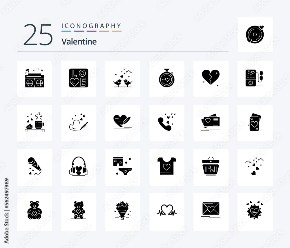 Valentine 25 Solid Glyph icon pack including hearts. love. sign. day. valentine