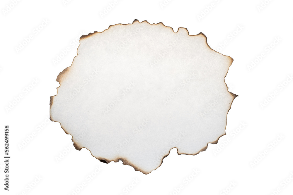 Burnt paper piece with torn edge. Isolated png with transparency
