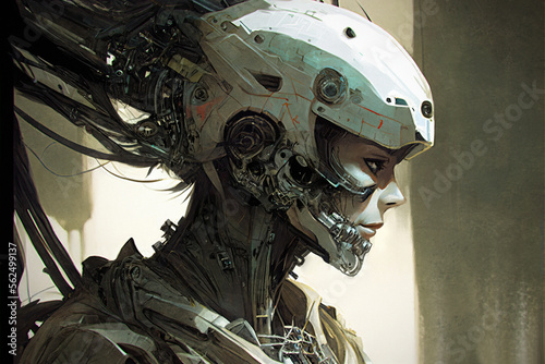 Portrait of a semi-cyborg mechanic in digital art style, generative AI
