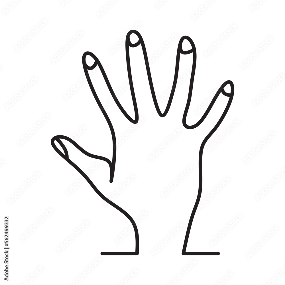 Obraz premium Hand showing five fingers and palm illustration, outline hand icon. Draw a Palm Line