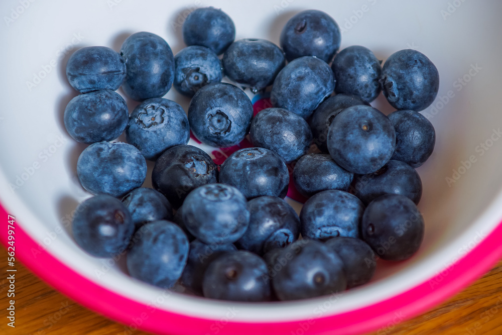 Fresh black grapes in a white and pink bowl on a wooden surface Fresh black grapes in a white and pink bowl on a wooden surface