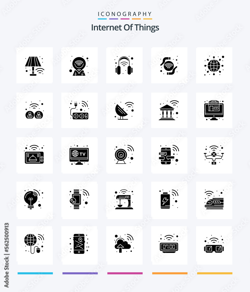 Creative Internet Of Things 25 Glyph Solid Black icon pack  Such As internet. wave wifi. headphones. protected. hands