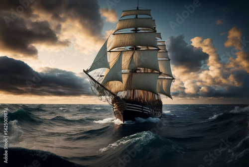 Sailing ship. galleon. Ocean. Sails