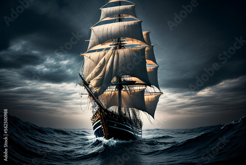 Sailing ship. galleon. Ocean. Sails