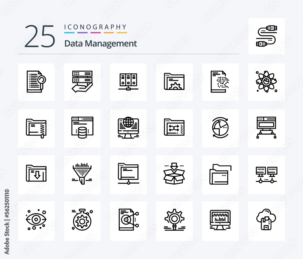 Data Management 25 Line icon pack including data . share . database. mainframe