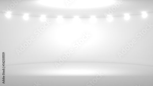 White abstract background studio, empty room, lights. 3d render