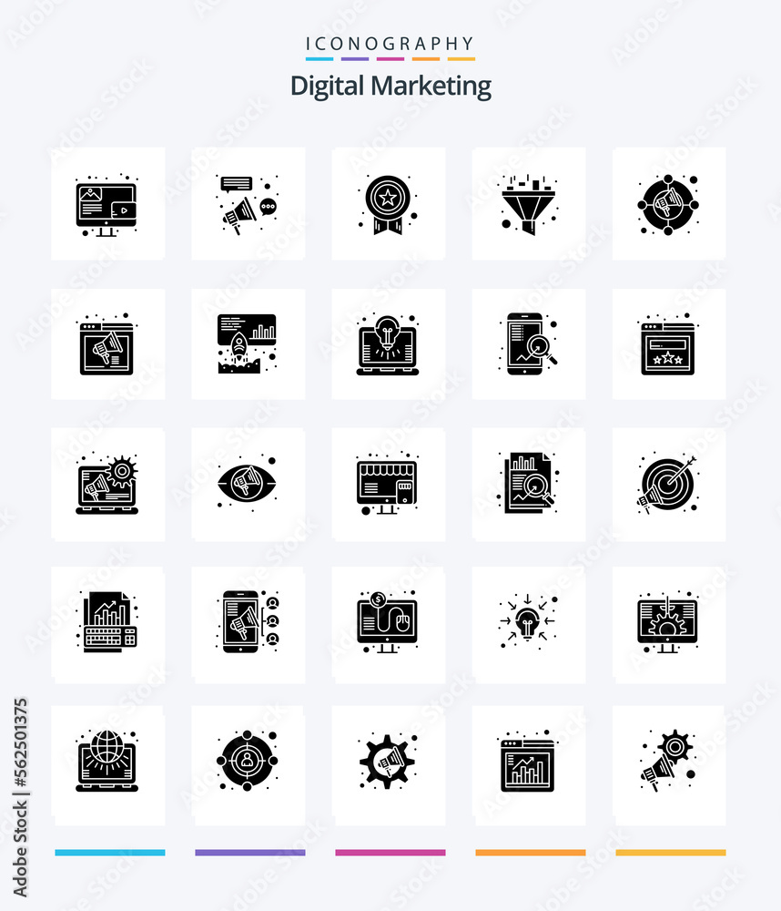 Creative Digital Marketing 25 Glyph Solid Black icon pack  Such As increase. sort. connection. funnel. success