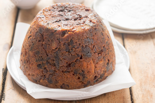 Christmas pudding with cranberries, raisins and prunes, whiskey