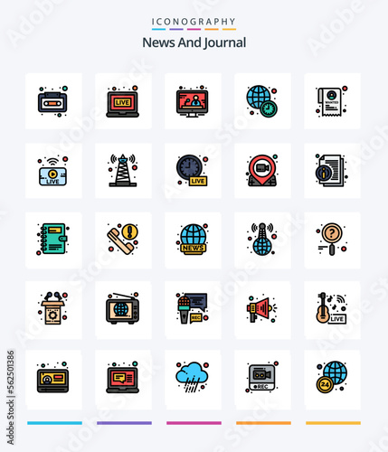 Creative News 25 Line FIlled icon pack  Such As utube. state. media. institution. time photo