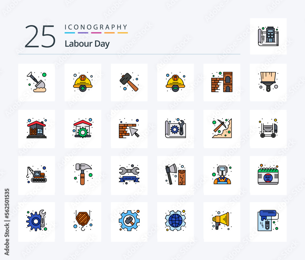 Labour Day 25 Line Filled icon pack including safety. construction. labour. cap. smash