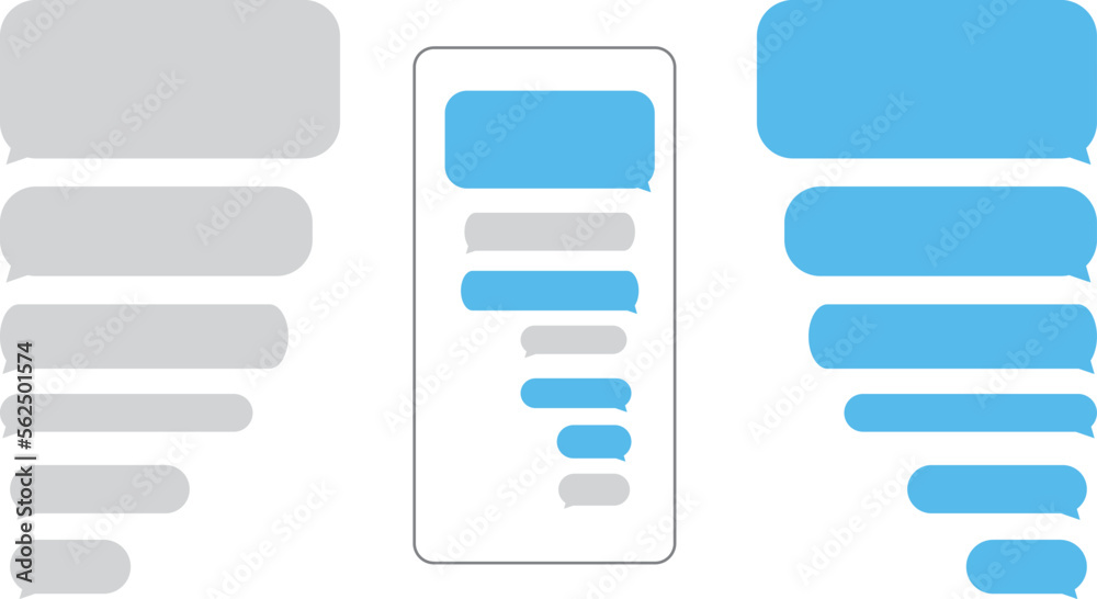 Message bubbles chat on smartphone icons. Vector design template of message bubbles chat boxes for smart mobile phone messenger Message bubbles chat on smartphone icons. Vector design template of message bubbles chat boxes for smart mobile phone messenger