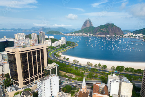 Aerial View of Botafogo Beach and Sugarloaf Mountain in Rio de Janeiro, Brazil
