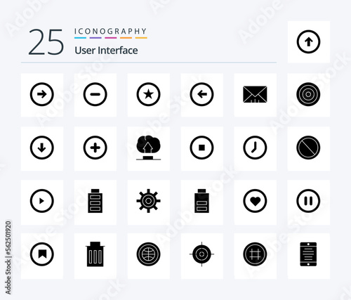 User Interface 25 Solid Glyph icon pack including message. left. favorite. user interface. button