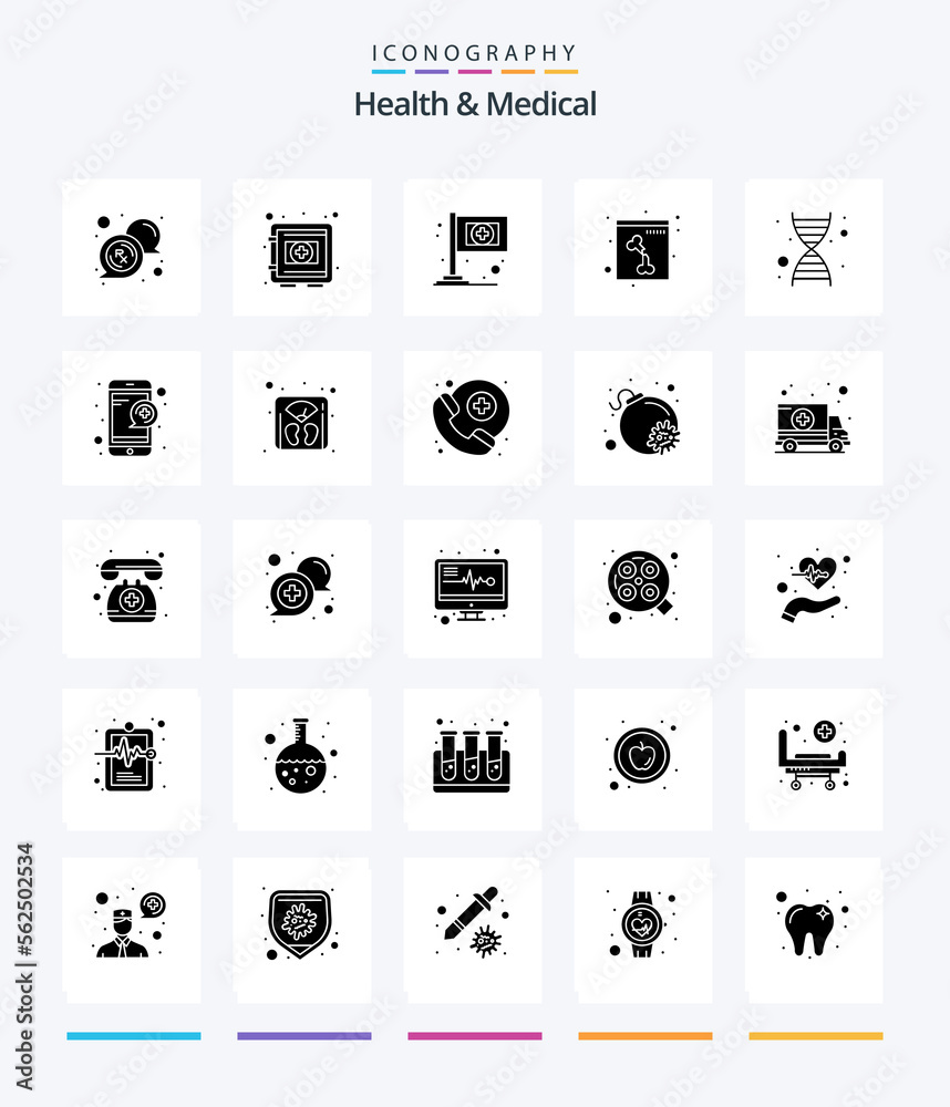 Creative Health And Medical 25 Glyph Solid Black icon pack  Such As genome. dna. security box. xray. bone