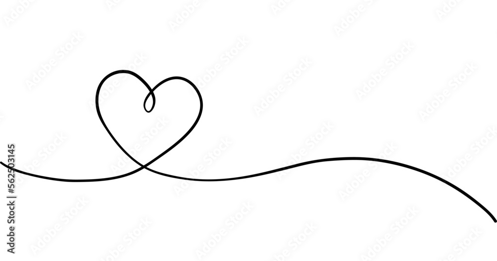 Fototapeta premium One line drawing heart. Love sign in continuous one line drawing. Minimalistic modern line art.