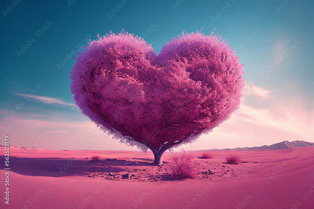 Heart tree. Red heart shaped tree. Valentine background. Love. Valentines day illustration - obrazy, fototapety, plakaty 