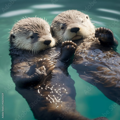 sea otters holding hands photo