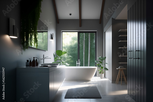 modern bathroom interior with bathtub © Asta