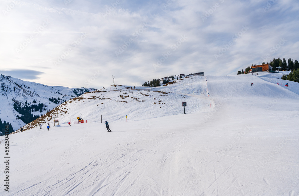 Wintry landscape on Hahnenkamm mountain in Austrian Alps in Kitzbuhel. Winter in Austria Wintry landscape on Hahnenkamm mountain in Austrian Alps in Kitzbuhel. Winter in Austria
