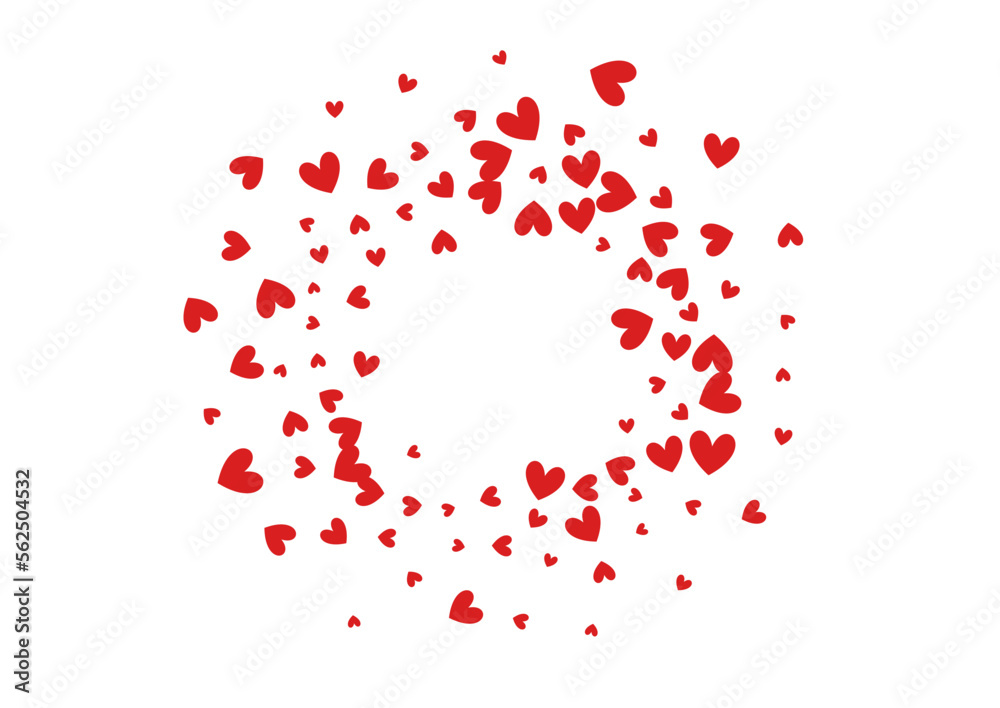 Red Confetti Vector White Backgound. Happy Hearts