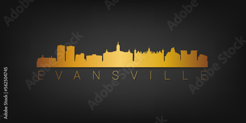 Evansville, IN, USA Gold Skyline City Silhouette Vector. Golden Design Luxury Style Icon Symbols. Travel and Tourism Famous Buildings.