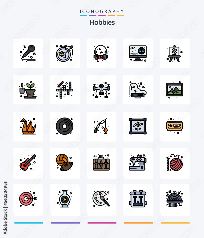 Creative Hobbies 25 Line FIlled icon pack  Such As hobbies. screen. hobbies. news. hobbies