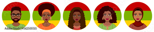 Black history month avatar set. Lady's haircuts set: short, wavy. Racial diversity: african. 