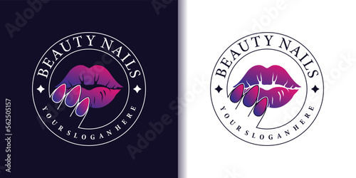 Luxury beauty nail salon logo design with modern emblem style Premium Vektor