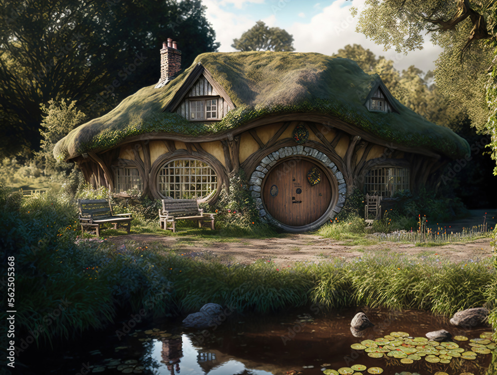 House of the hobbit hole. Fantasy Village Shire, houses with round