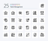 Talent Management 25 Line icon pack including processing. user. star. ideas. brain