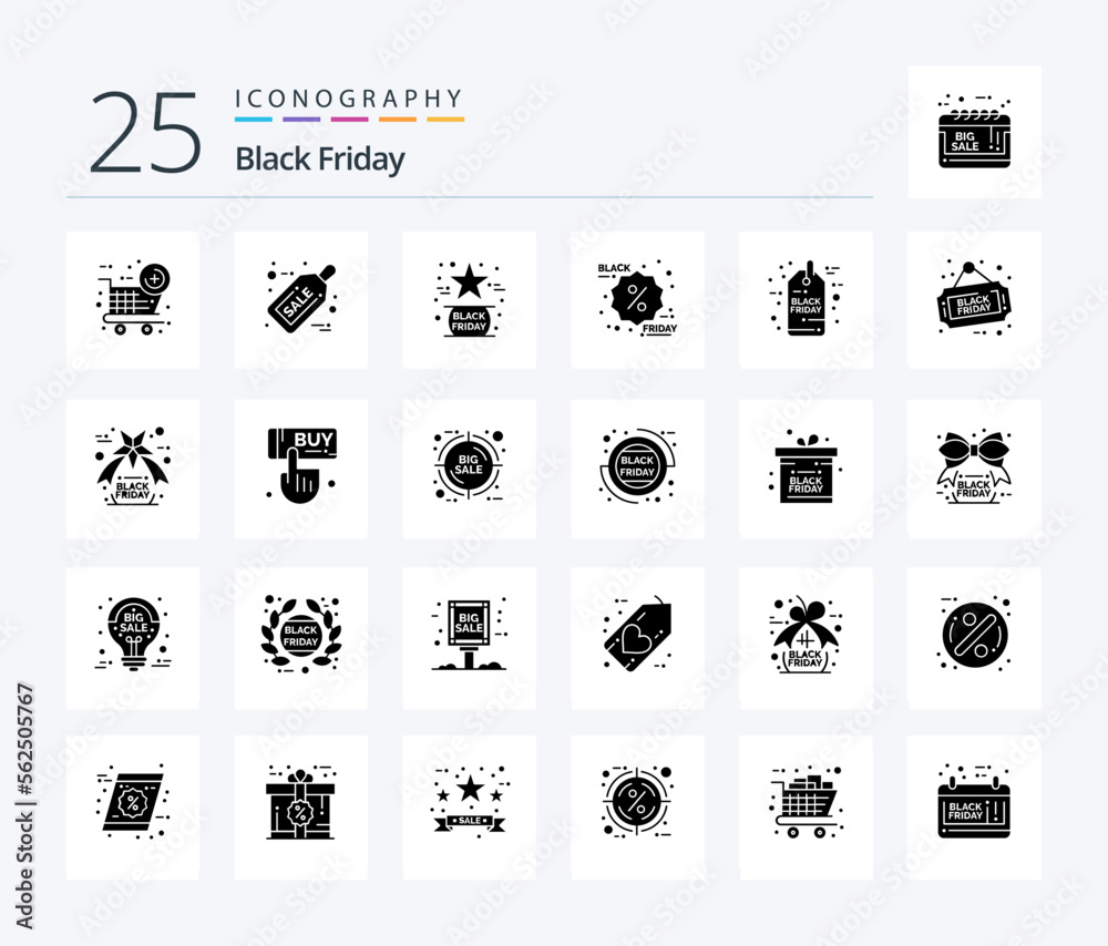 Black Friday 25 Solid Glyph icon pack including discount. promotion. favorite. label. black friday