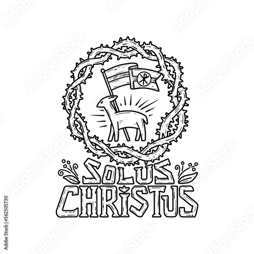 A hand-drawn Christian doodle illustration. The Five Solas of the Reformation. Christ alone.